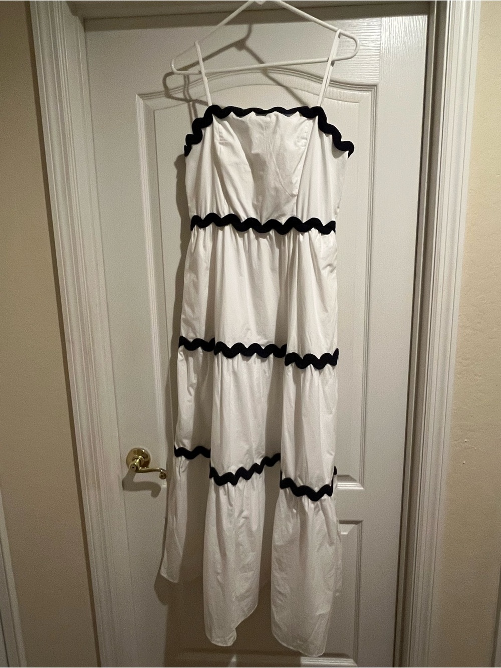 White Maxi Dress with Navy Rickrack Trim
